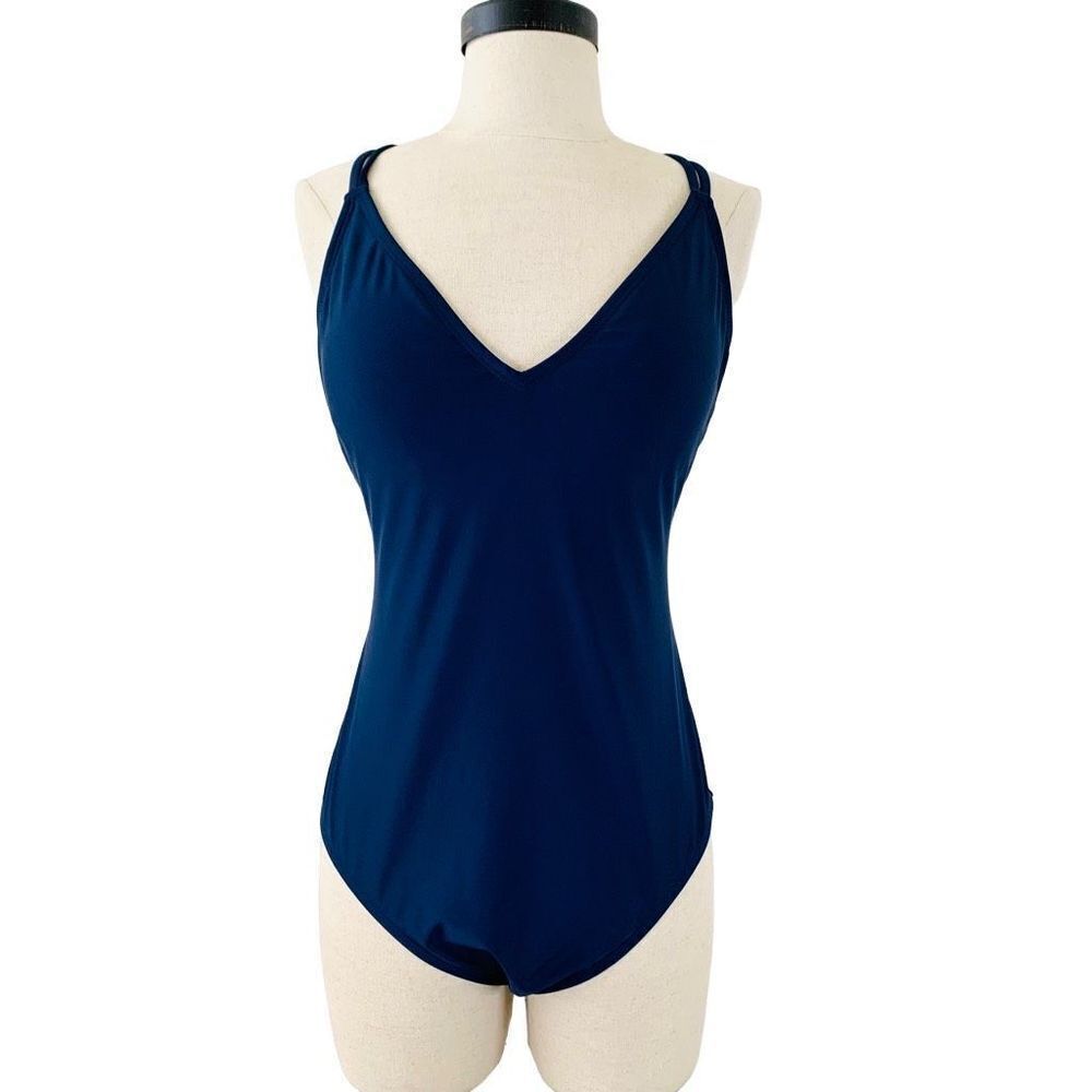 Hurley One Piece Swimsuit Solid Color V Neck Criss Cross Straps